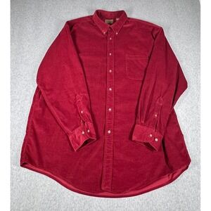 Vintage St. John's Bay 21-Wale Corduroy Button Down Shirt‎ Mens 2XL XXL Red